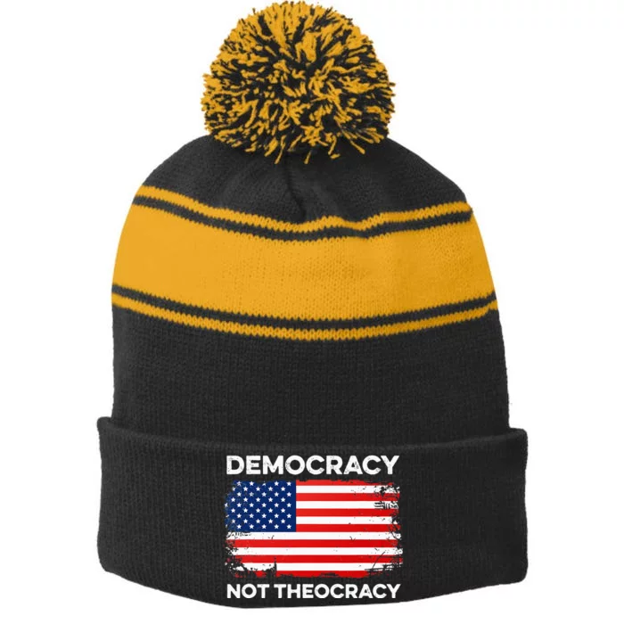 Democracy Not Theocracy Separation Church Constitution Free Stripe Pom Pom Beanie