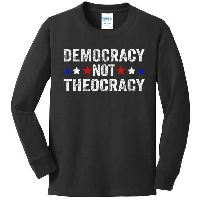 Democracy Not Theocracy Vintage Patriotic Sayings Kids Long Sleeve Shirt