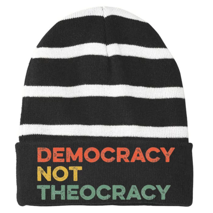 Democracy Not Theocracy Freedom Separation Church Religion Striped Beanie with Solid Band