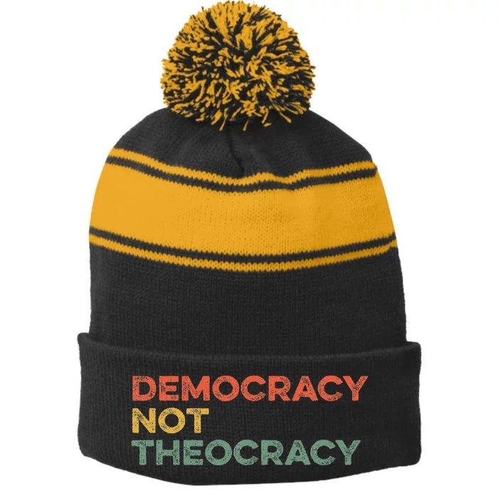 Democracy Not Theocracy Freedom Separation Church Religion Stripe Pom Pom Beanie