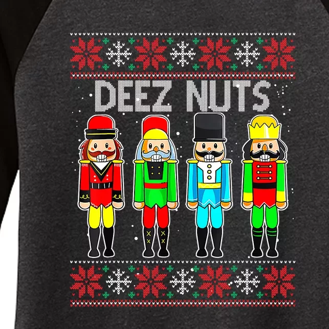 Deez Nuts Ugly Christmas Sweater Funny Nutcracker Xmas Gifts Women's Tri-Blend 3/4-Sleeve Raglan Shirt