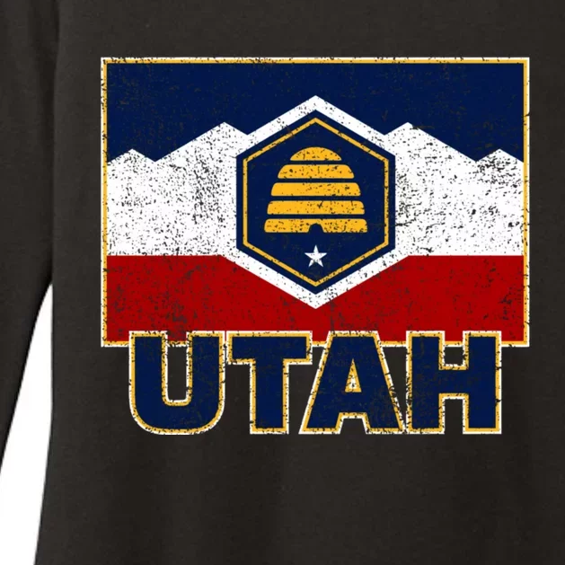 Distressed New Utah Flag Womens CVC Long Sleeve Shirt