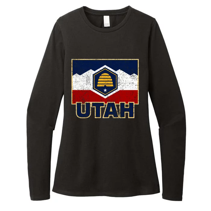 Distressed New Utah Flag Womens CVC Long Sleeve Shirt