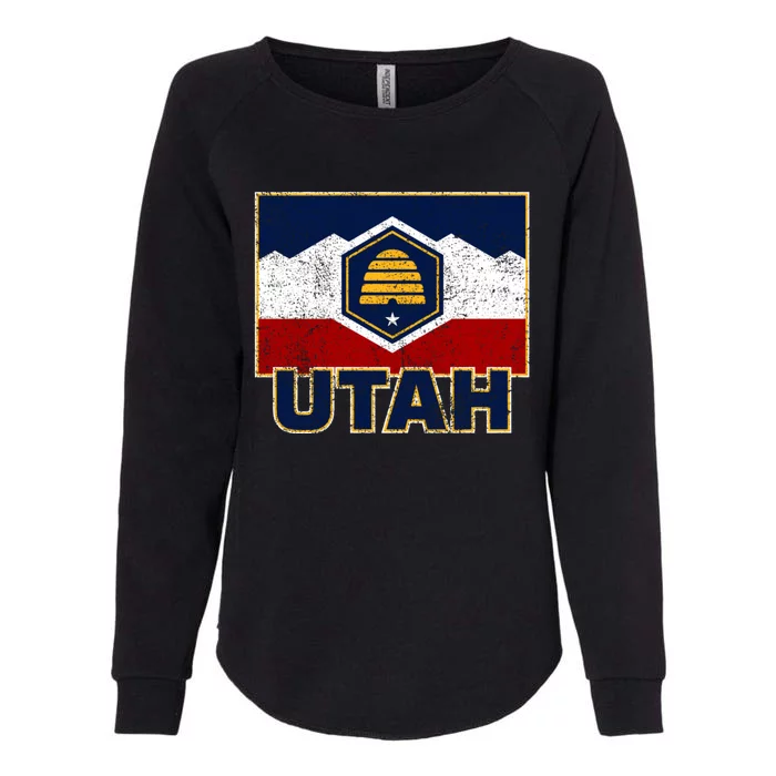 Distressed New Utah Flag Womens California Wash Sweatshirt