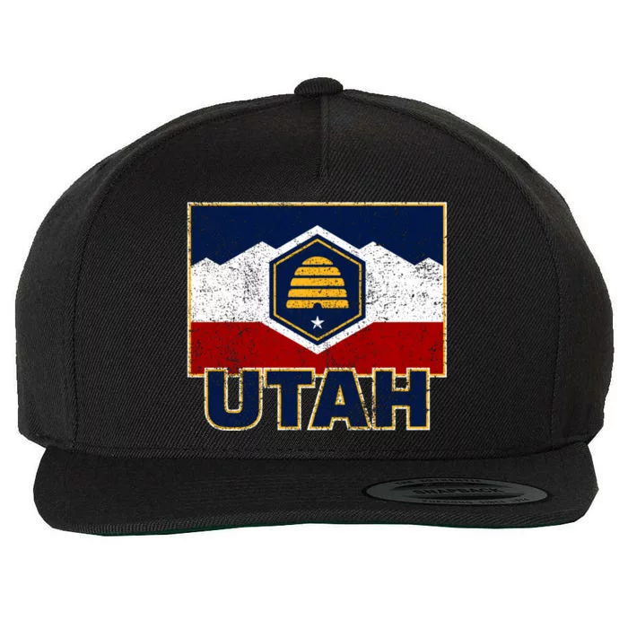 Distressed New Utah Flag Wool Snapback Cap