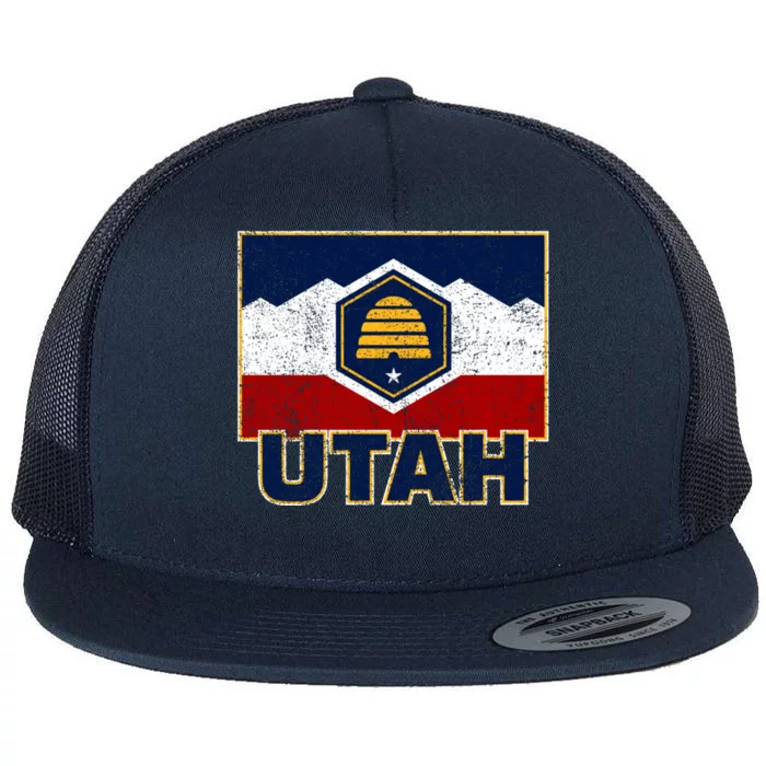 Distressed New Utah Flag Flat Bill Trucker Hat