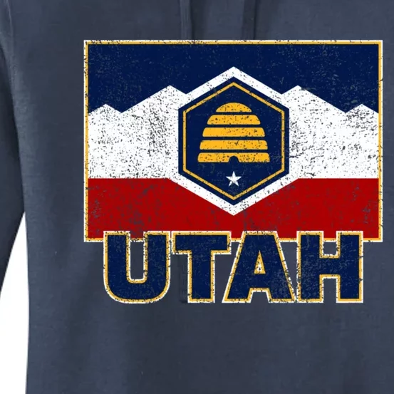 Distressed New Utah Flag Women's Pullover Hoodie