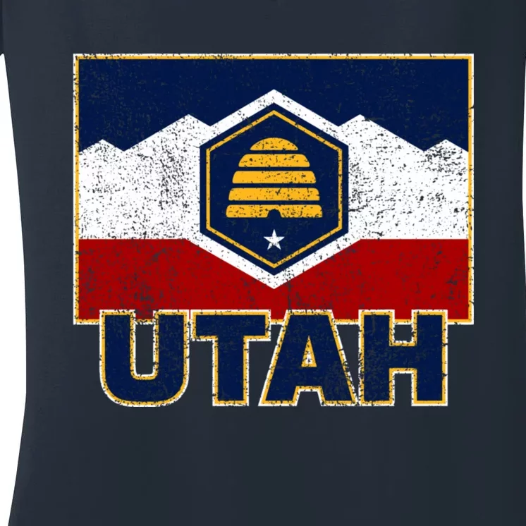 Distressed New Utah Flag Women's V-Neck T-Shirt