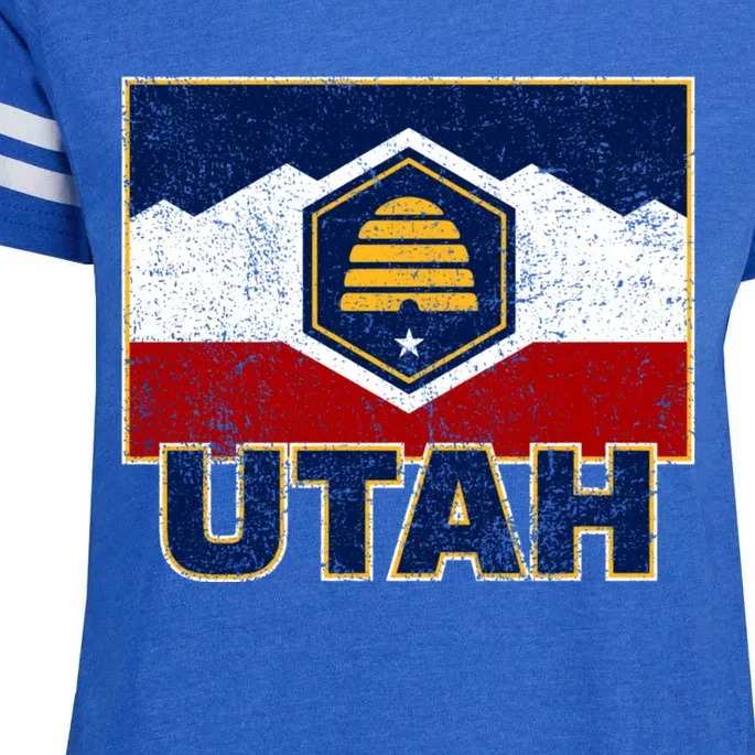 Distressed New Utah Flag Enza Ladies Jersey Football T-Shirt