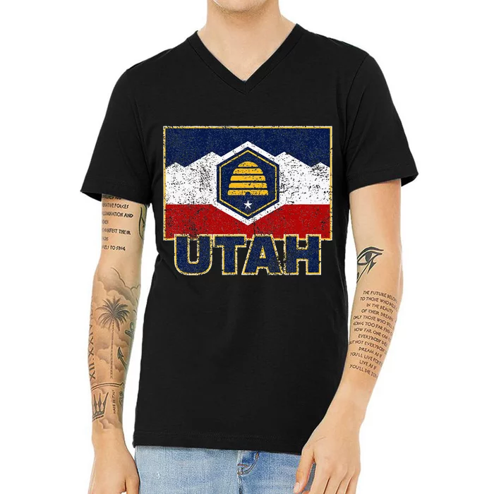 Distressed New Utah Flag V-Neck T-Shirt