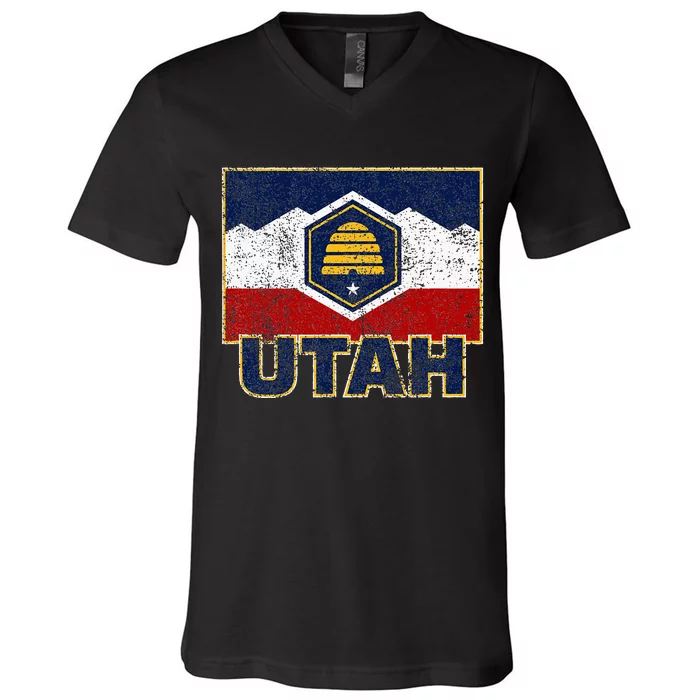 Distressed New Utah Flag V-Neck T-Shirt