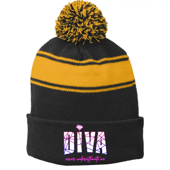 Diva Never Underestimate Me For Women Party Diva Stripe Pom Pom Beanie