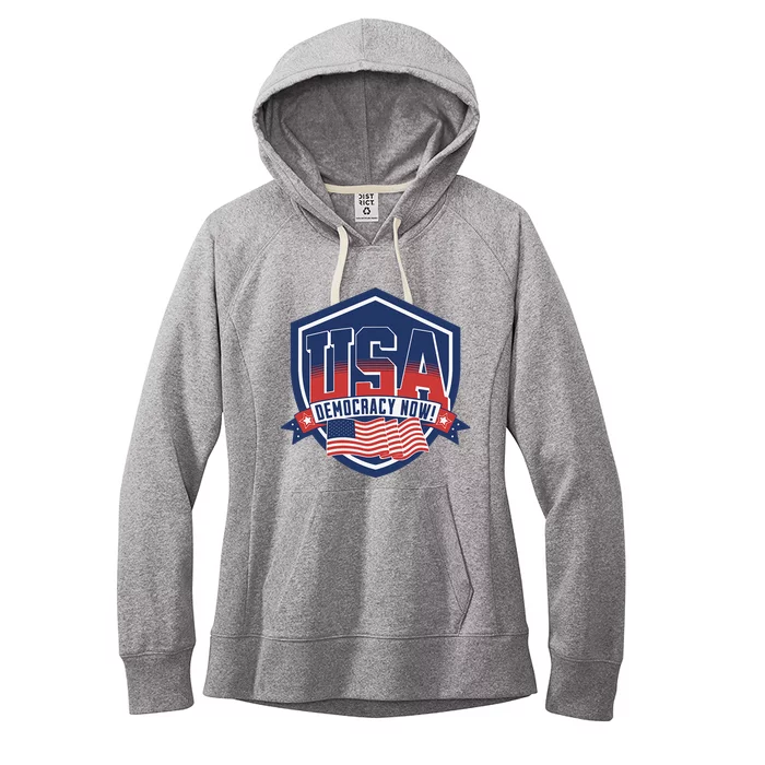 Democracy Now Vote Kamala Harris 2024 Democrat Usa Flag Women's Fleece Hoodie