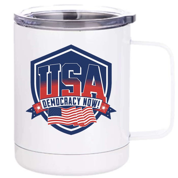 Democracy Now Vote Kamala Harris 2024 Democrat Usa Flag Front & Back 12oz Stainless Steel Tumbler Cup