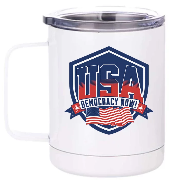 Democracy Now Vote Kamala Harris 2024 Democrat Usa Flag Front & Back 12oz Stainless Steel Tumbler Cup