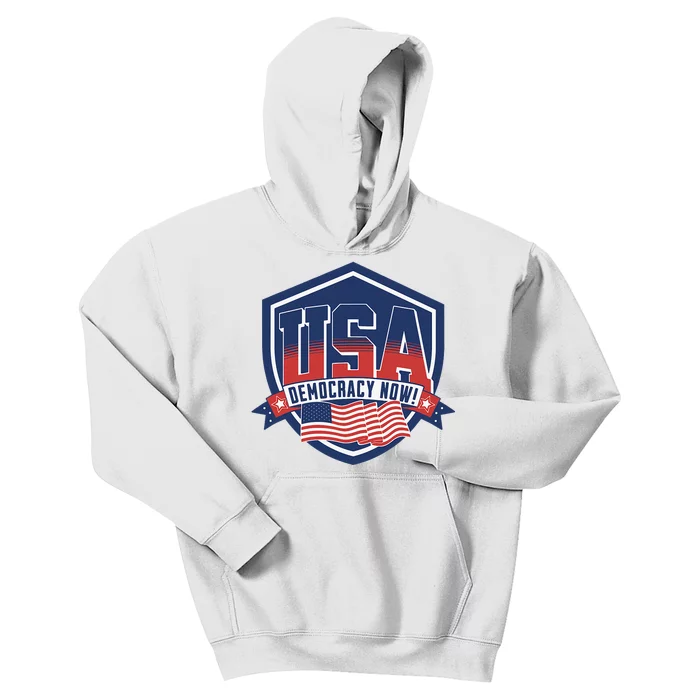 Democracy Now Vote Kamala Harris 2024 Democrat Usa Flag Kids Hoodie