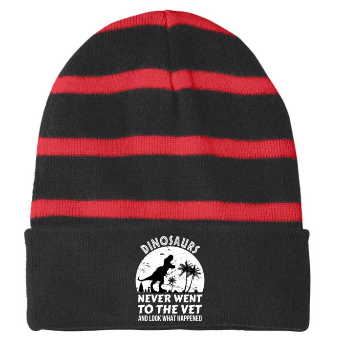 DINOSAURS NEVER WENT TO THE VET Striped Beanie with Solid Band