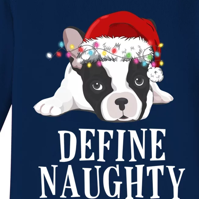 Define Naughty Xmas Idea French Bulldog Lovers Xmas Lights Cool Gift Baby Long Sleeve Bodysuit