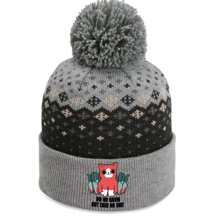 Do Know Harm Take No Sh*t Funny Cat Knifes The Baniff Cuffed Pom Beanie