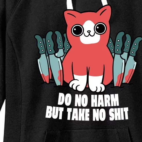 Do Know Harm Take No Sh*t Funny Cat Knifes Women's Fleece Hoodie