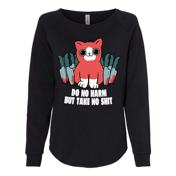 Do Know Harm Take No Sh*t Funny Cat Knifes Womens California Wash Sweatshirt