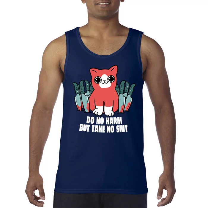 Do Know Harm Take No Sh*t Funny Cat Knifes Tank Top