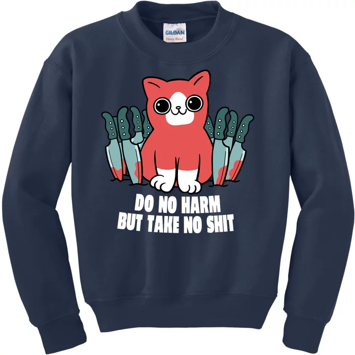 Do Know Harm Take No Sh*t Funny Cat Knifes Kids Sweatshirt