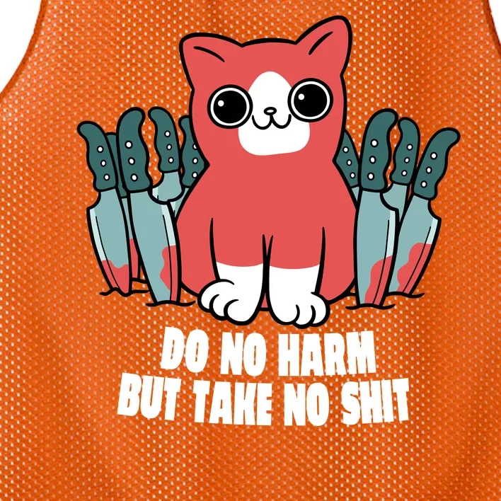 Do Know Harm Take No Sh*t Funny Cat Knifes Mesh Reversible Basketball Jersey Tank