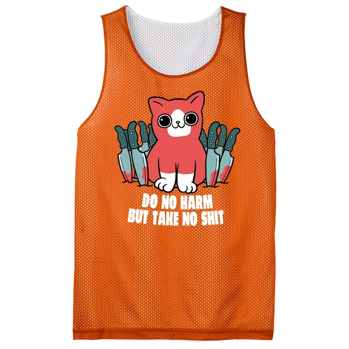 Do Know Harm Take No Sh*t Funny Cat Knifes Mesh Reversible Basketball Jersey Tank