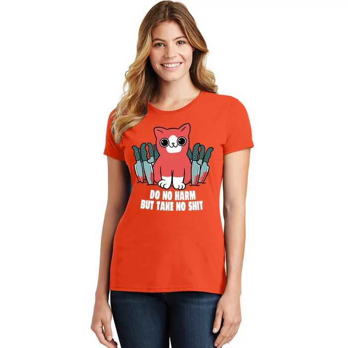 Do Know Harm Take No Sh*t Funny Cat Knifes Women's T-Shirt