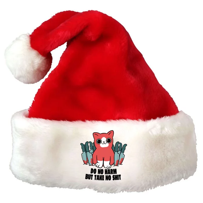 Do Know Harm Take No Sh*t Funny Cat Knifes Premium Christmas Santa Hat