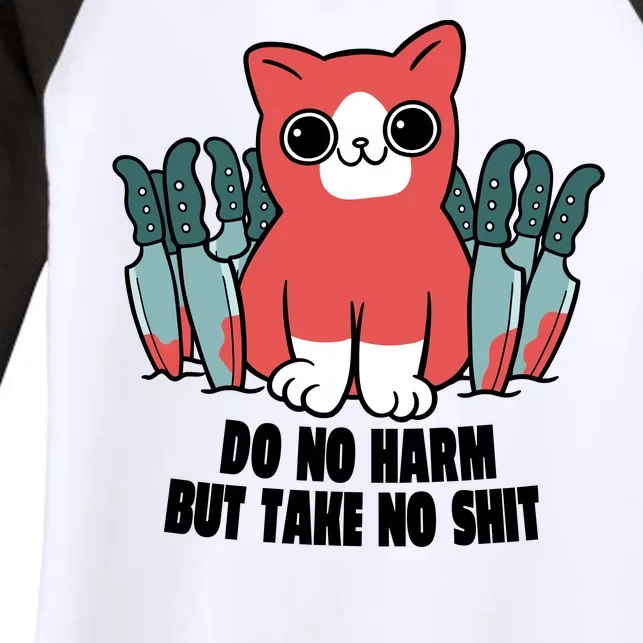 Do Know Harm Take No Sh*t Funny Cat Knifes Women's Tri-Blend 3/4-Sleeve Raglan Shirt