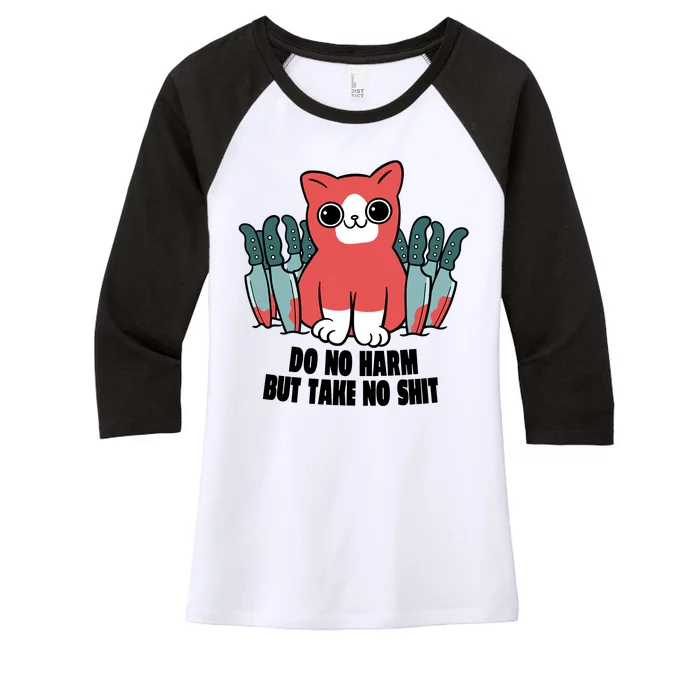 Do Know Harm Take No Sh*t Funny Cat Knifes Women's Tri-Blend 3/4-Sleeve Raglan Shirt