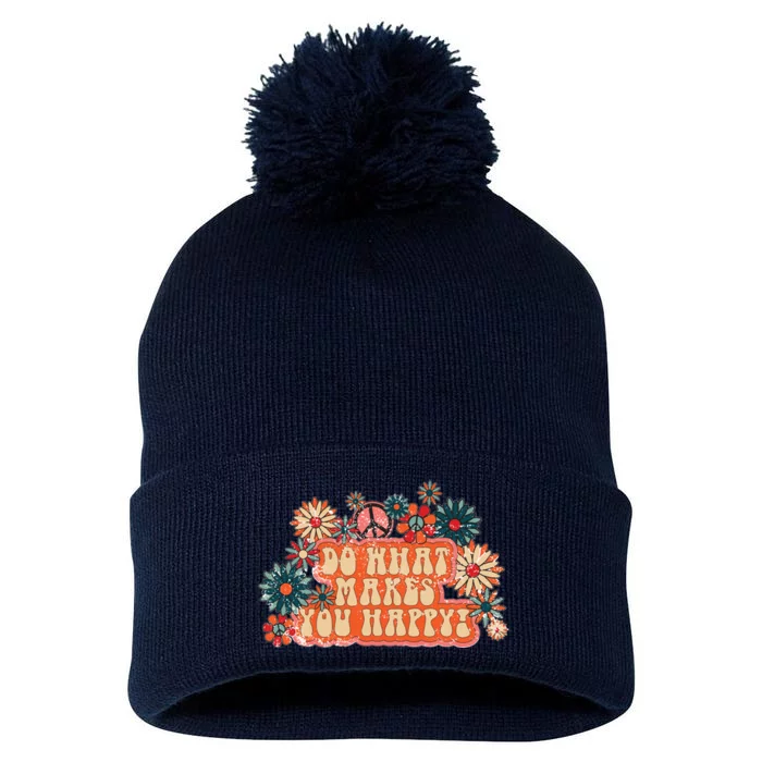 Do What Makes You Happy Retro Pom Pom 12in Knit Beanie