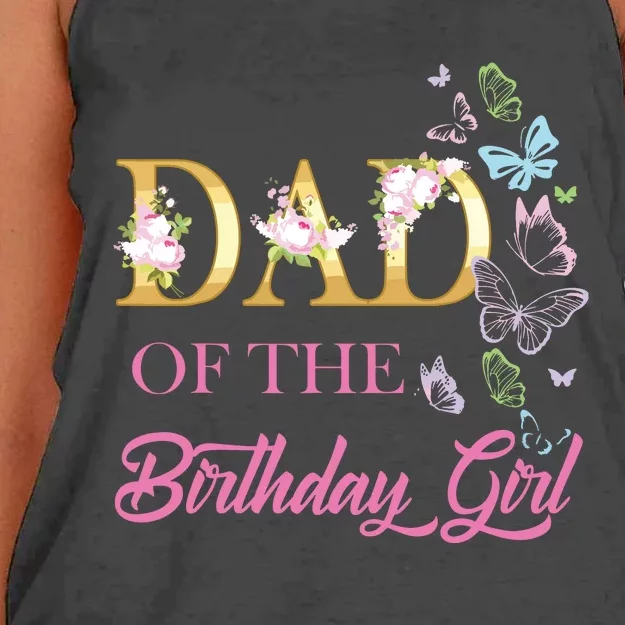 Dad One 1st First Birthday Matching Family Butterfly Floral Women's Knotted Racerback Tank