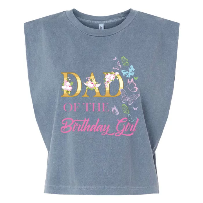 Dad One 1st First Birthday Matching Family Butterfly Floral Garment-Dyed Women's Muscle Tee