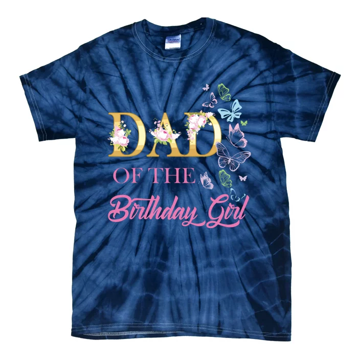 Dad One 1st First Birthday Matching Family Butterfly Floral Tie-Dye T-Shirt