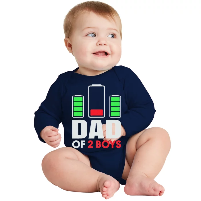 Dad Of 2 Low Battery Son Dad Fathers Day Birthday Baby Long Sleeve Bodysuit