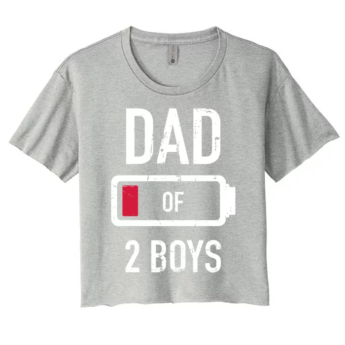 Dad Of 2 Two Low Battery Gift For Father's Day Gift Women's Crop Top Tee