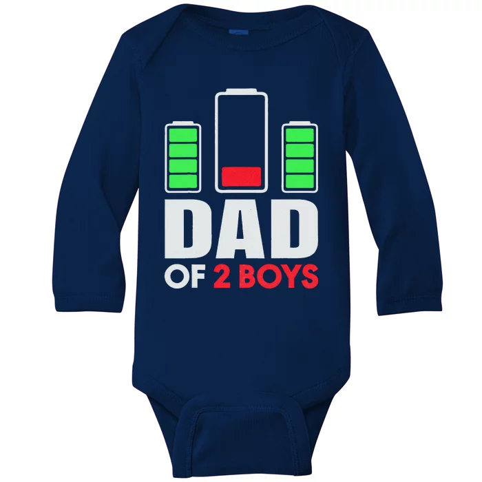 Dad Of 2 Low Battery Son Dad Fathers Day Birthday Baby Long Sleeve Bodysuit