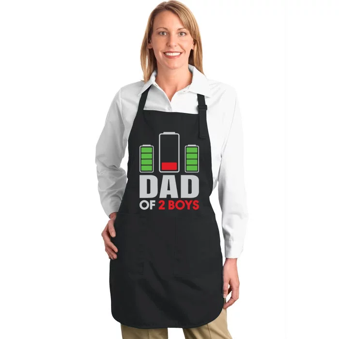 Dad Of 2 Low Battery Son Dad Fathers Day Birthday Full-Length Apron With Pocket