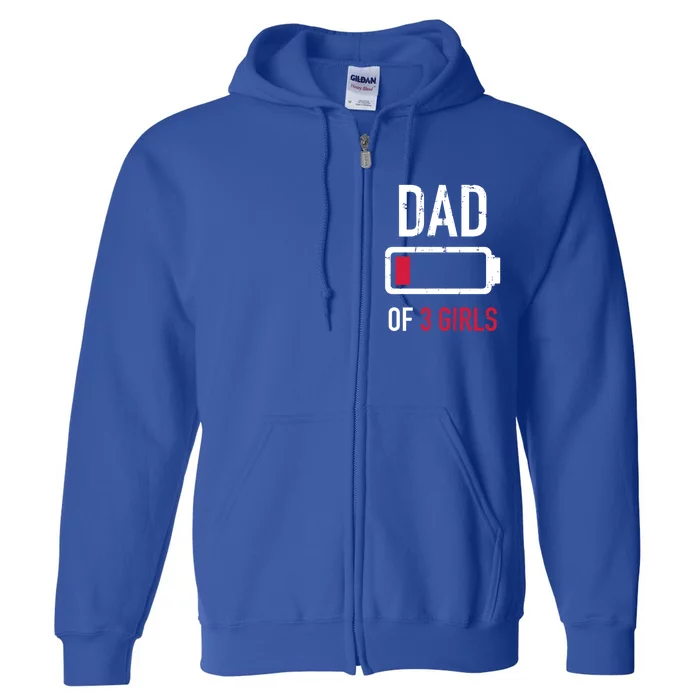 Dad Of 3 Three Low Battery Gift For Father's Day Gift Full Zip Hoodie