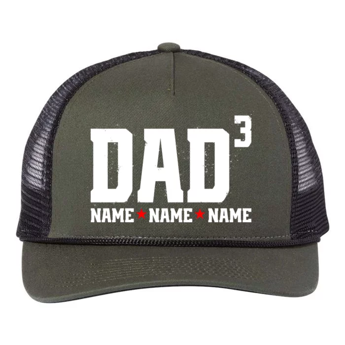 Dad Of 3 Fathers Day Gift Daughter Son Kids Names Personalized Retro Rope Trucker Hat Cap