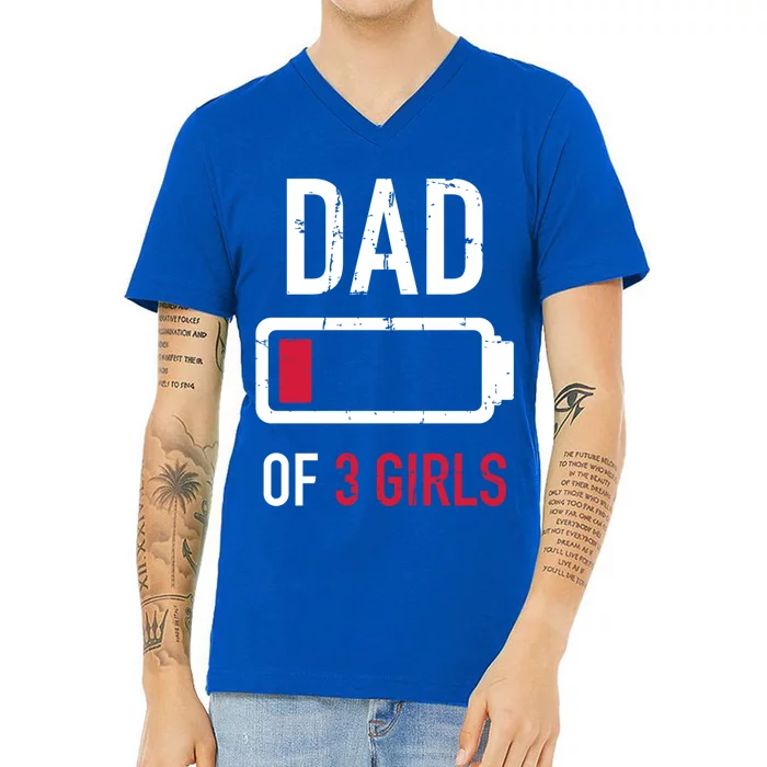 Dad Of 3 Three Low Battery Gift For Father's Day Funny Gift V-Neck T-Shirt