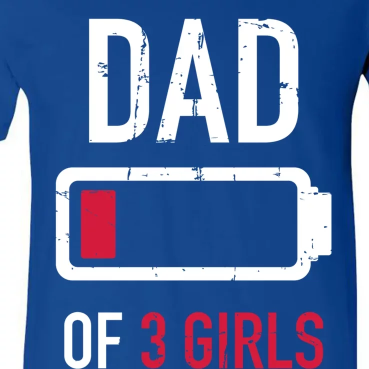 Dad Of 3 Three Low Battery Gift For Father's Day Funny Gift V-Neck T-Shirt