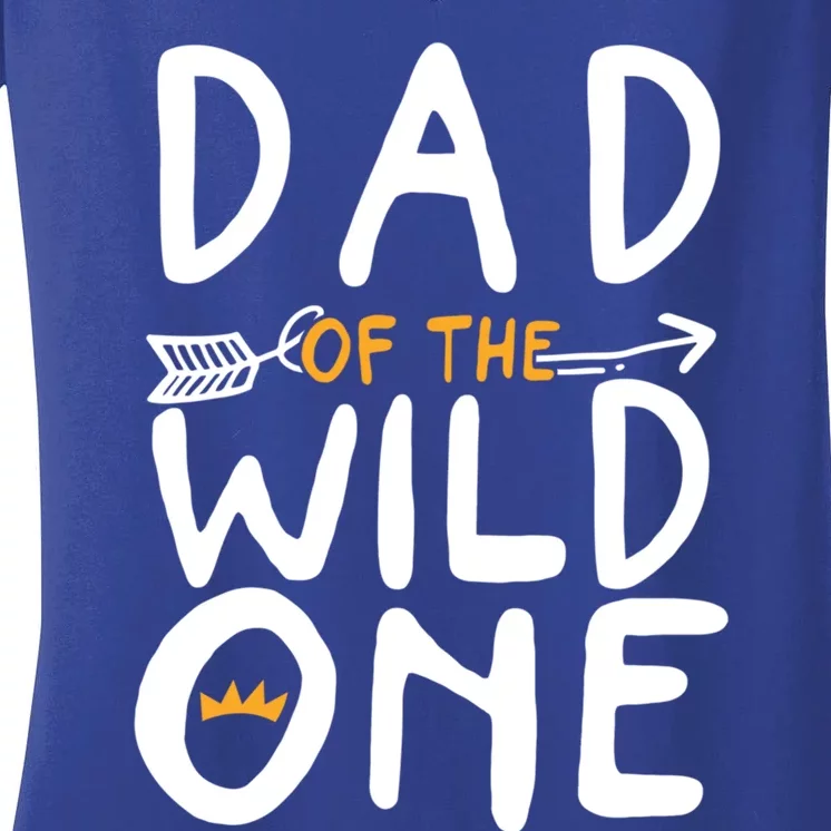 Dad Of A Wild One Funny 1st Birthday First Family Party Cool Gift Women's V-Neck T-Shirt