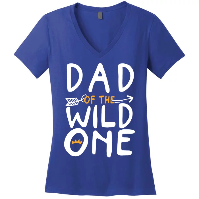 Dad Of A Wild One Funny 1st Birthday First Family Party Cool Gift Women's V-Neck T-Shirt