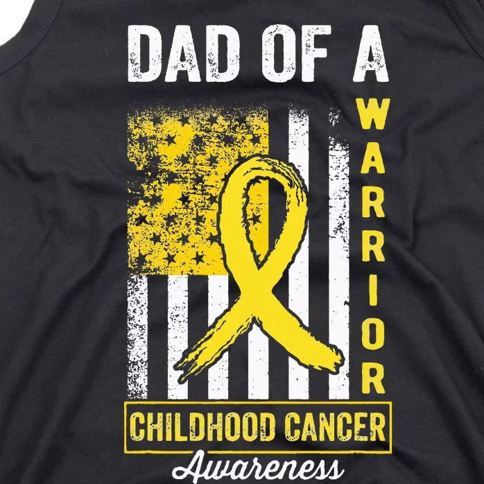 Dad Of A Warrior Childhood Cancer Awareness Gold Ribbon Flag Tank Top