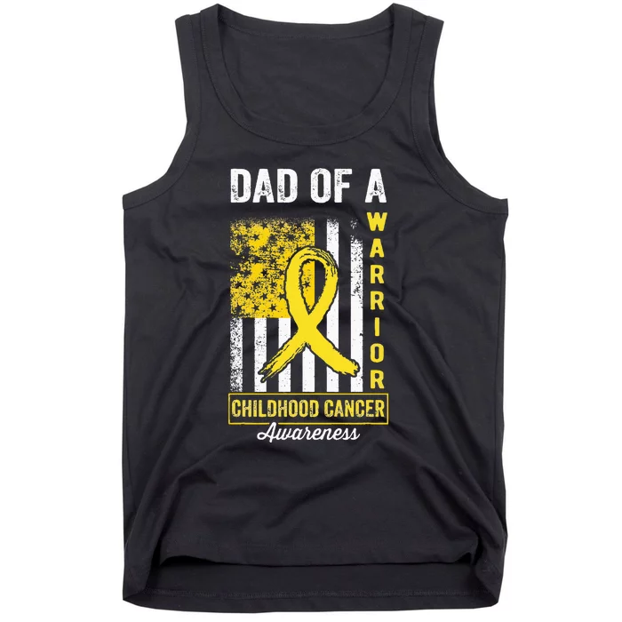 Dad Of A Warrior Childhood Cancer Awareness Gold Ribbon Flag Tank Top