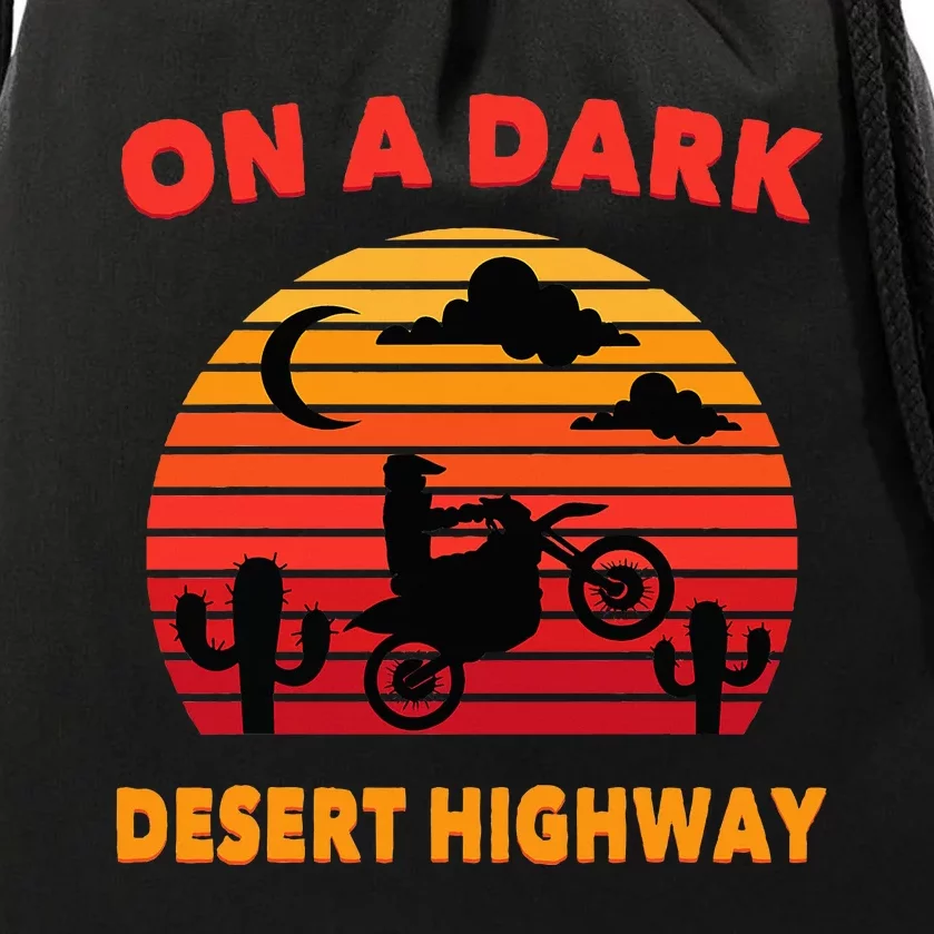 Desert On A Dark Desert Highway Mojave Cactus Retro Drawstring Bag